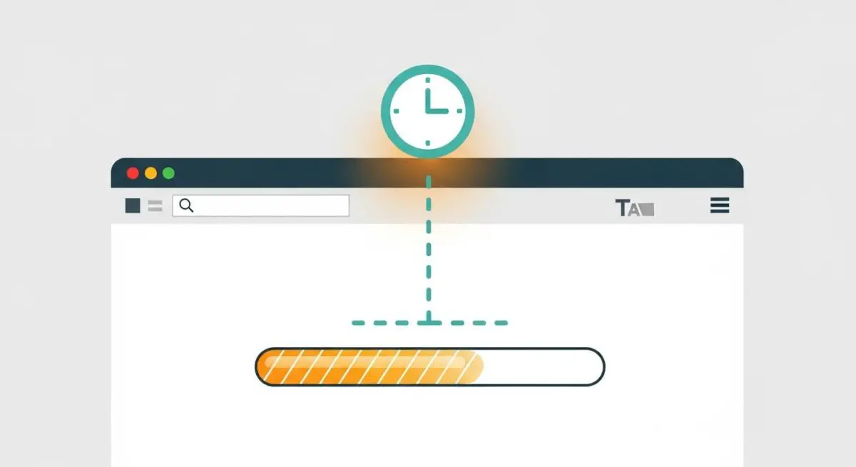 Browser window showing a loading bar and a clock icon, illustrating frontend latency.