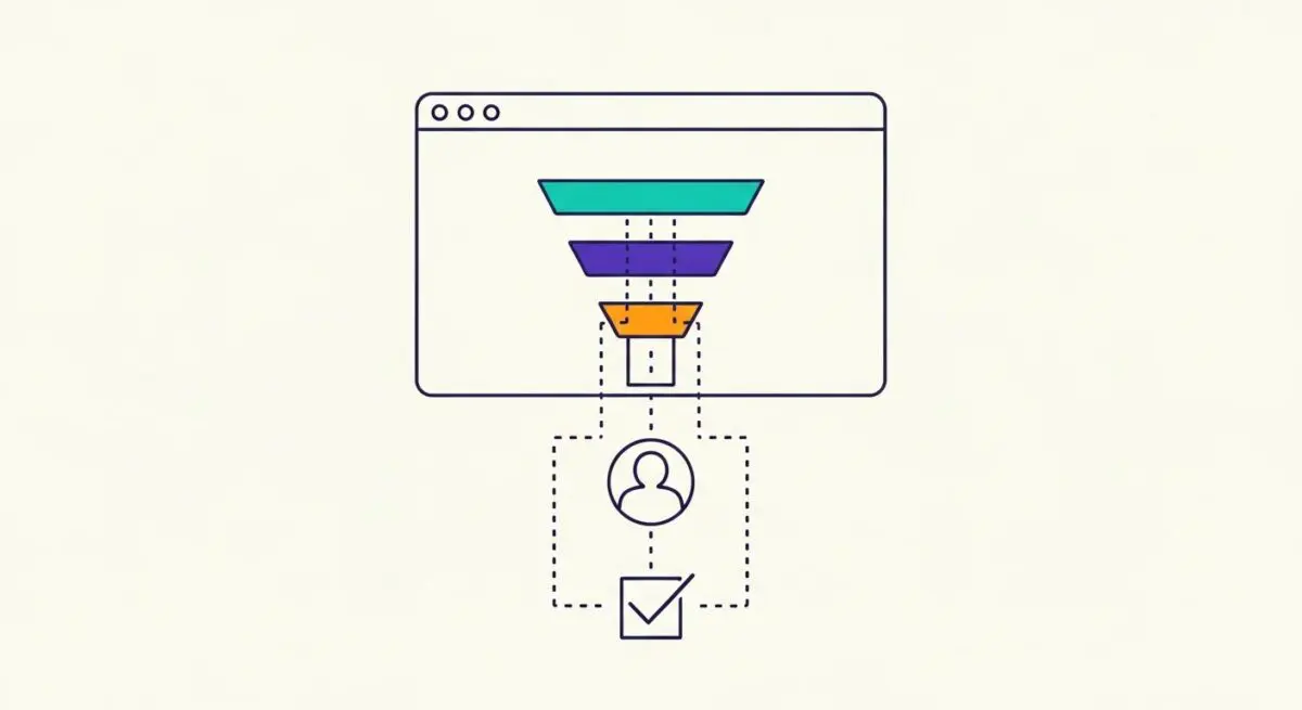 Conceptual illustration of a sales funnel diagram, visualizing customer journey stages for funnel analysis.