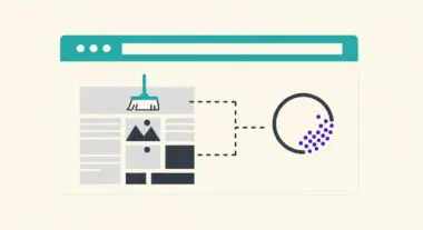 Illustration of a broom sweeping over a webpage layout, symbolizing garbage collection for website optimization.