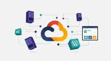 Connecting servers and WordPress dashboard to a central cloud icon representing Google Cloud Platform.