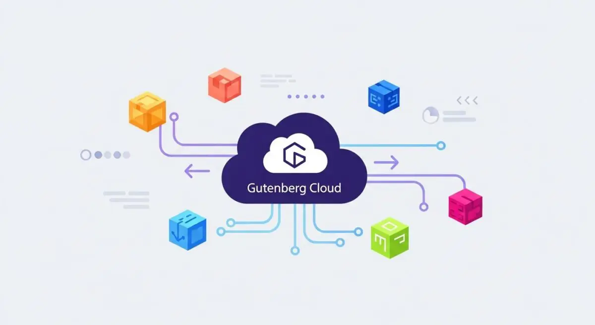 Abstract illustration of the Gutenberg Cloud concept with connected colorful cubes.