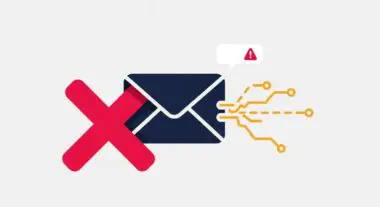 A red 'X' marks a dark blue email envelope, indicating a hard bounce and delivery failure.