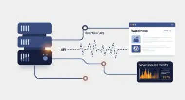 Diagram illustrating the Heartbeat API connection between servers, WordPress, and a server resource monitor.