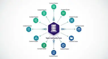 Diagram illustrating the Hub and Spoke Model with a central Topic Authority Core and surrounding Content Clusters.