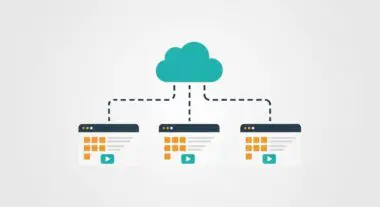 Cloud icon connected to three browser windows representing Infrastructure as Code deployment.