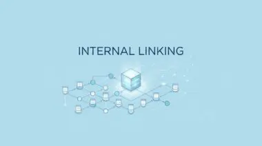 A network diagram illustrates internal linking with web page icons connected by arrows to a central glowing data hub.