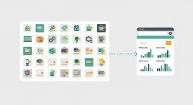Icons representing various components of an inventory management system connecting to stock level charts.
