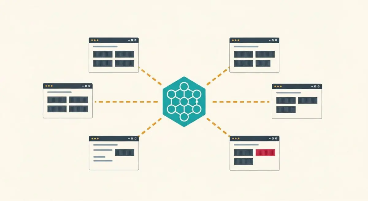 Abstract representation of Kubernetes orchestrating multiple containerized applications.
