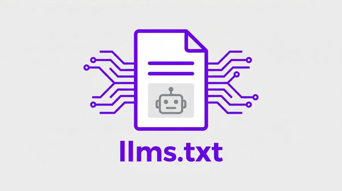 A purple file icon featuring a robot graphic and circuit board lines is displayed above the text llms.txt.