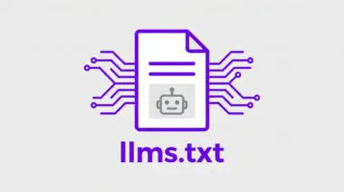 A purple file icon featuring a robot graphic and circuit board lines is displayed above the text llms.txt.