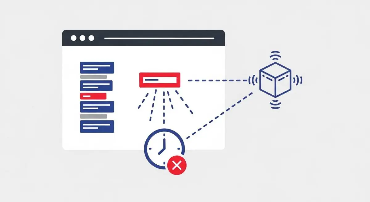 Diagram illustrating a website element causing layout thrashing with a clock and error icon.