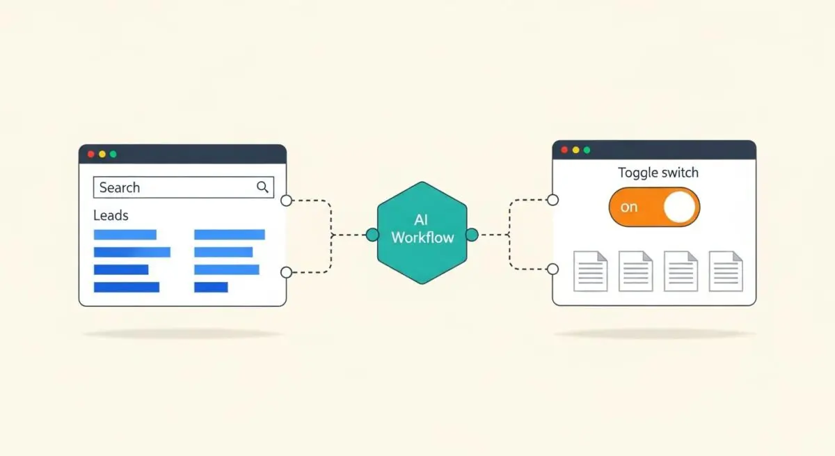 An AI workflow diagram shows leads being processed for lead nurturing.
