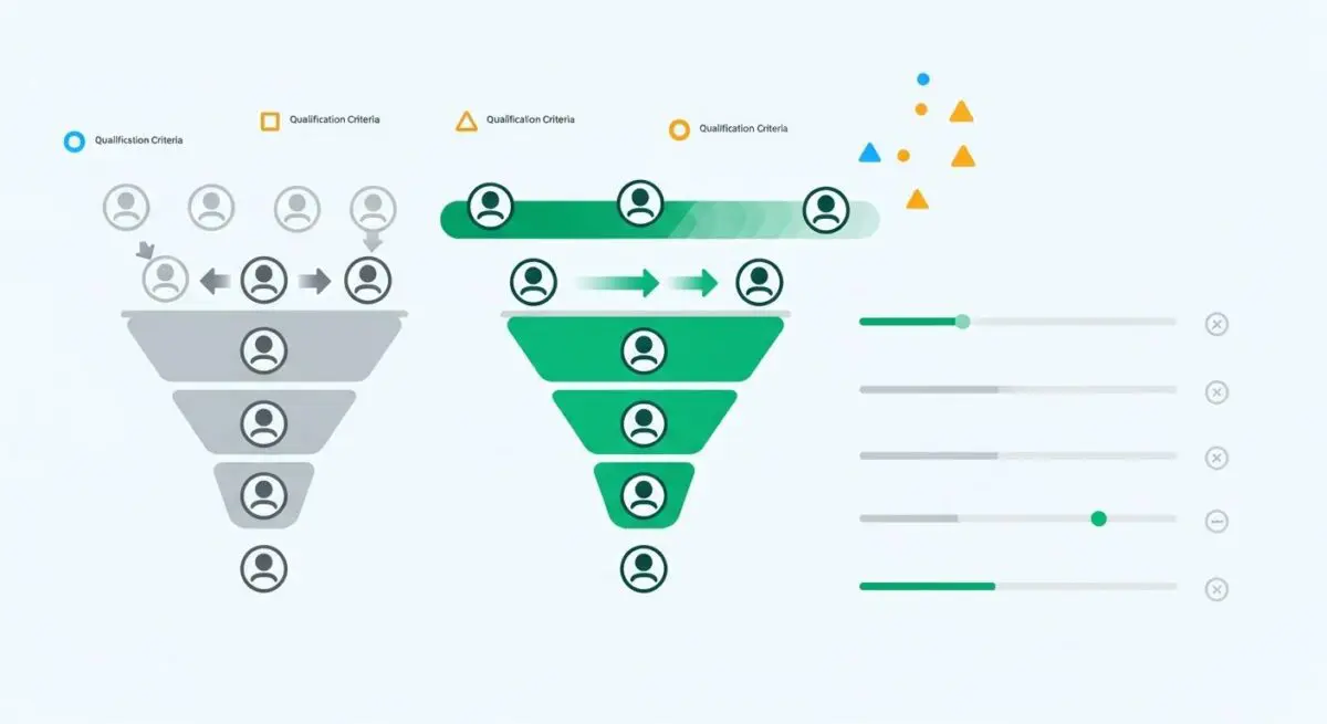 Visual representation of a lead qualification funnel showing stages and criteria.