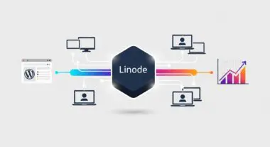 Central hexagon labeled Linode connected to various devices and a growth chart.