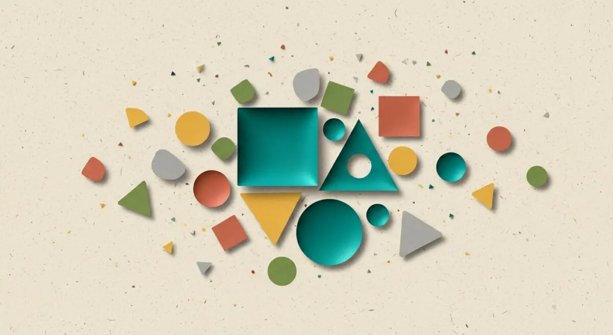 Scattered geometric shapes representing diverse Local Ranking Factors in SEO.