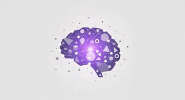 Abstract purple brain illustration with interconnected nodes and geometric shapes, representing Machine Learning concepts.
