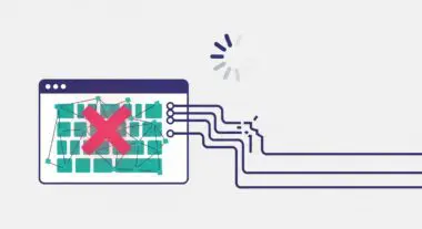 Diagram showing a grid with a red 'X' indicating Main Thread Blocking, connected to broken circuitry.