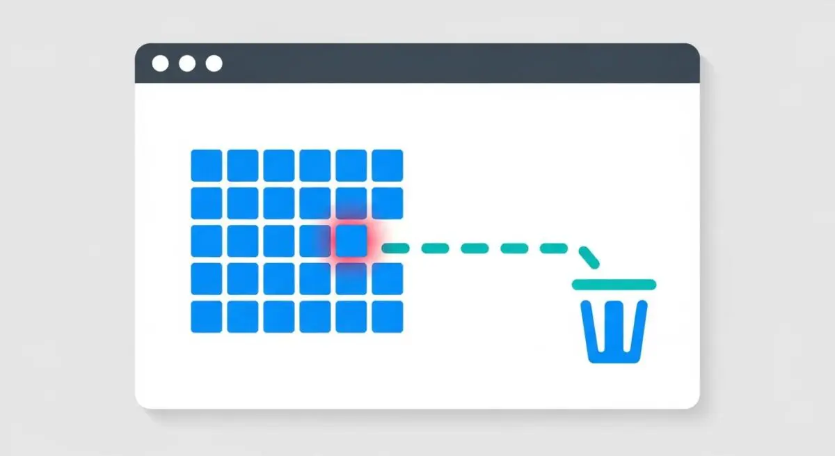 Conceptual illustration of a memory leak, showing data leaving a grid to a trash bin.