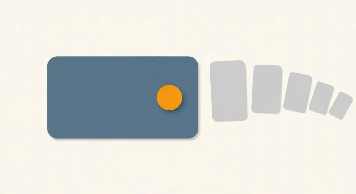 A blue rectangle with an orange dot, leading to a series of progressively smaller grey rectangles, representing Meta Description optimization.