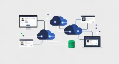 Diagram showing interconnected cloud icons, a database, and devices illustrating Microsoft Azure cloud services.