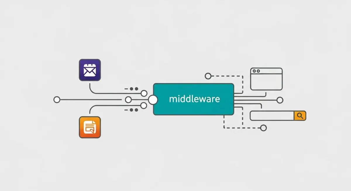 Diagram showing middleware connecting various applications and services like search and calendar.