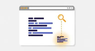 Magnifying glass focusing on compressed code snippets, illustrating website minification for performance.