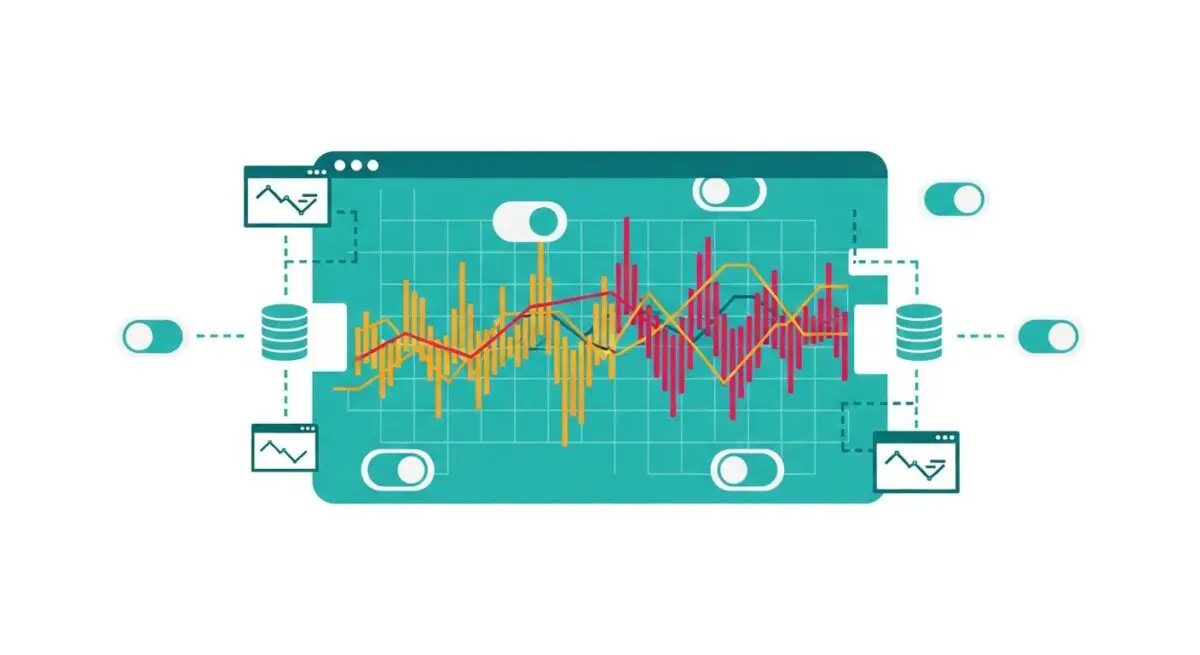Dashboard showing charts and graphs for model monitoring, indicating performance metrics and data flow.