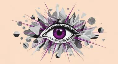 Abstract illustration of a purple eye with geometric shapes radiating outward, symbolizing multimodal AI search.