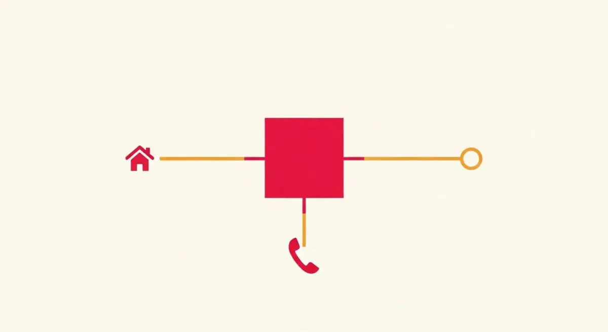 Diagram showing a house icon connected to a central square, with a phone icon branching from it, representing NAP information.