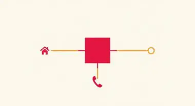 Diagram showing a house icon connected to a central square, with a phone icon branching from it, representing NAP information.