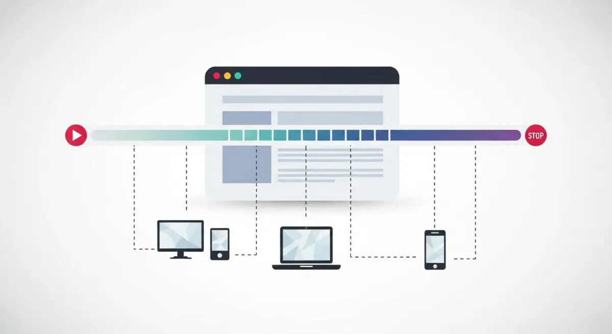 A visual representation of website loading progression, highlighting Navigation Timing Metrics across devices.