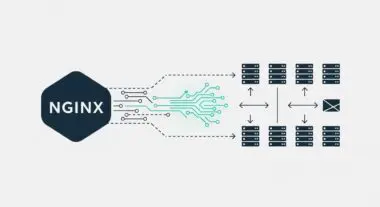 Nginx server diagram showing data flow to multiple server icons and an email icon.