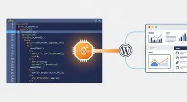 Diagram showing PHP code interacting with OPcache, linking to a WordPress dashboard with analytics.