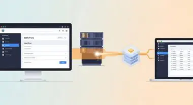 Diagram showing a server connecting to a database and displaying WordPress dashboard data, illustrating Object Cache.