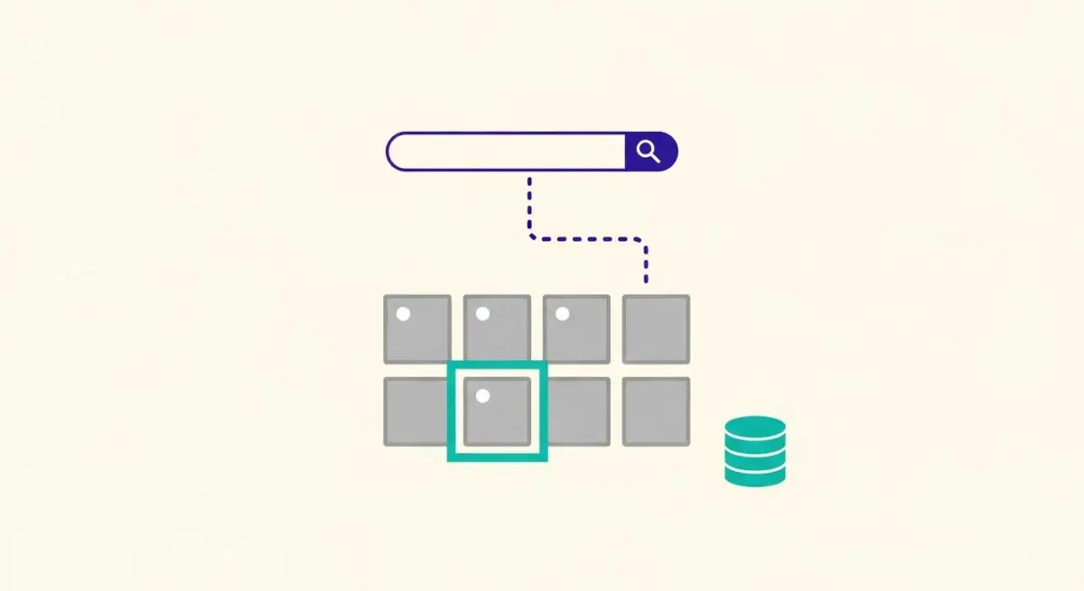 A search bar connects to a grid of items, highlighting one for object detection.