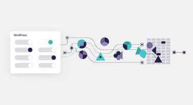 WordPress interface controls directing data flow with shapes, illustrating Object Relational Mapping.