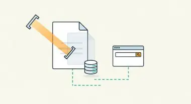 Illustration showing Optical Character Recognition converting document text to searchable data.