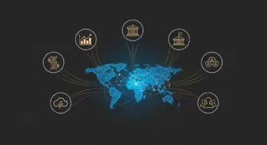 Global business factors PESTLE analysis with icons for political, economic, social, technological, legal, and environmental trends.