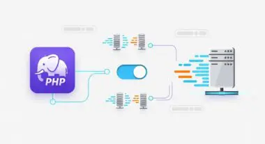 Diagram illustrating PHP-FPM process management with a PHP elephant icon connecting to a server.