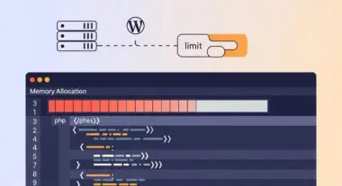Illustration showing server resources and a 'limit' indicator connected to a WordPress logo, representing PHP memory limit.