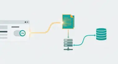 Toggle switch indicating 'ON' for page caching process with data flowing to server and database.
