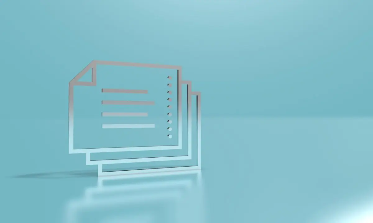 A metallic document icon with lines and dots sits on a reflective blue surface, symbolizing structured data extraction.