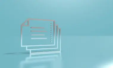 A metallic document icon with lines and dots sits on a reflective blue surface, symbolizing structured data extraction.