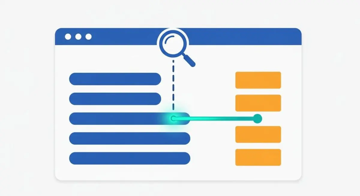 Illustration showing a magnifying glass focusing on a specific section of a webpage, representing Passage Indexing.