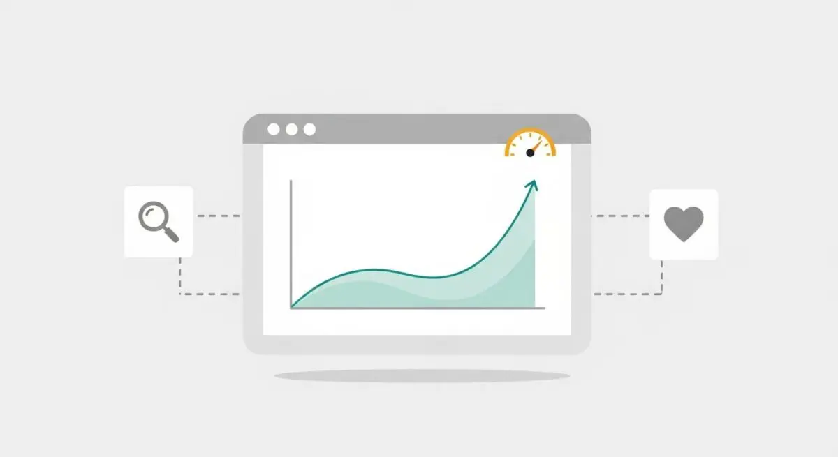 Graph showing upward trend with speedometer icon, symbolizing improved perceived performance.