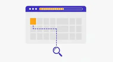 A magnifying glass tracking a loading bar on a website, illustrating Perceptual Speed Index.