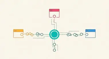 Diagram showing a central hub connecting to multiple web page icons, illustrating a personalization engine at work.
