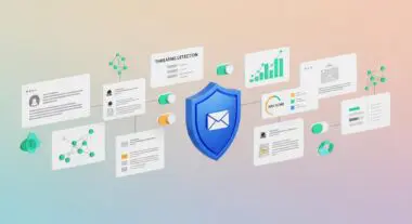 A blue shield with an envelope icon symbolizes security for testing employees using phishing simulations.