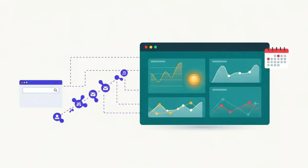 Diagram illustrating data flow from a search interface to analysis dashboards, representing predictive modeling concepts.