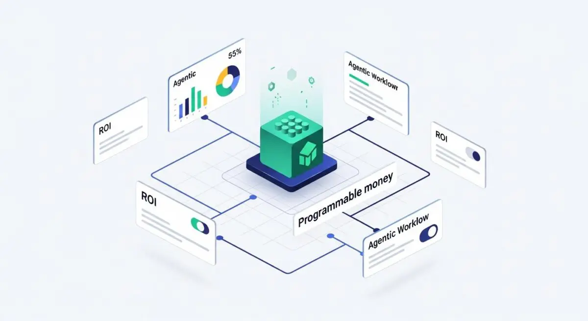 Conceptual illustration of programmable money and agentic workflows for the future of digital payments, tax collection, and public finance.